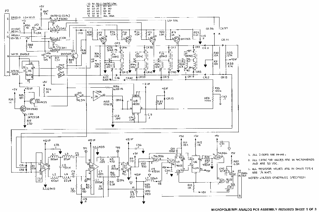 [Micropolis/MPI analog PCB assembly #8050023 sheet 1 of 3]